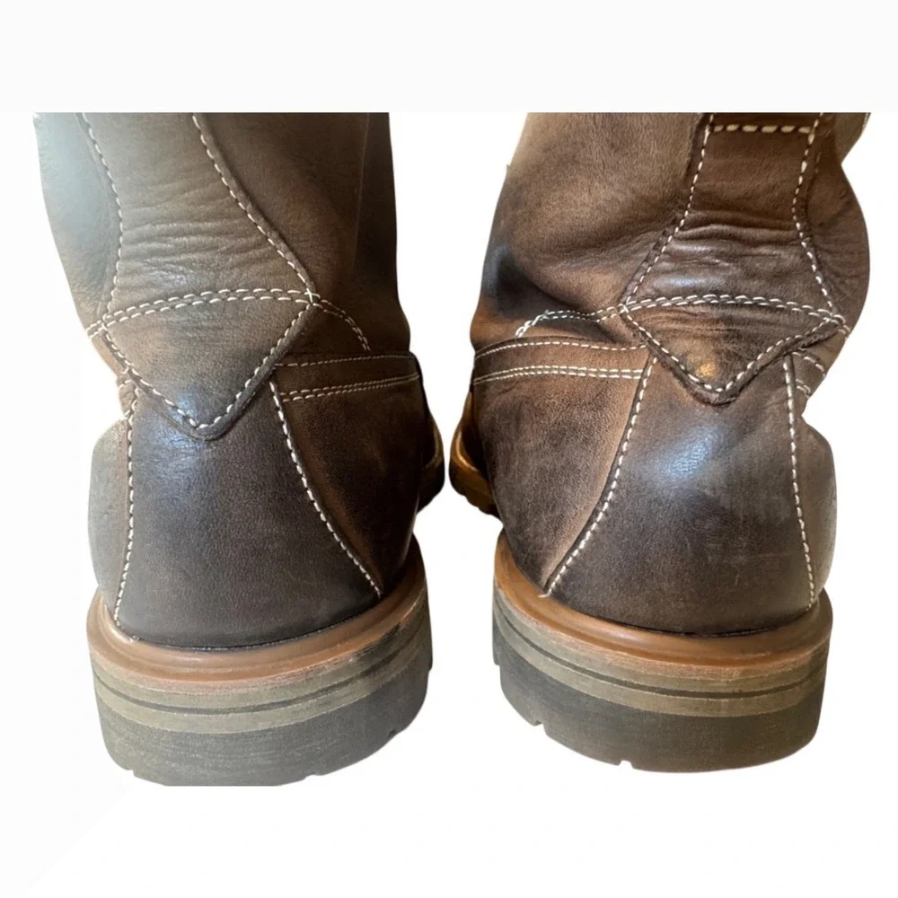 John‎ Varvatos Boots Mens Brown Leather Moc Toe Lug Sole Distressed Lace Up